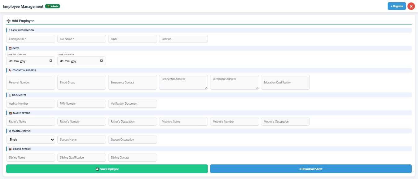 Employee details and profile management interface